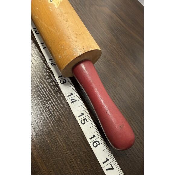 VINTAGE WOODEN PAINTED ROLLING PIN WITH CHICKENS, FARMHOUSE THEME - Picture 5 of 6
